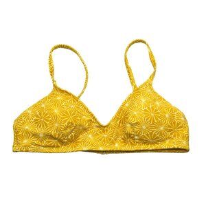 Aerie Real Good Bikini Swim Top Patterned Scoop Removable Cups Yellow White S